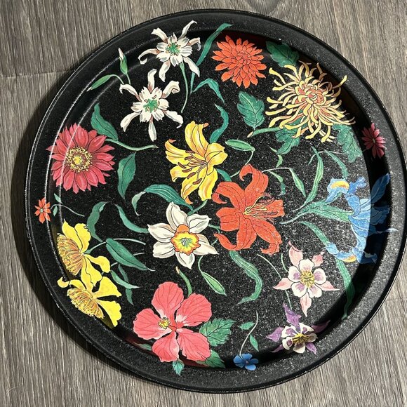 Vintage Potpourri Press Floral 13" Metal Serving Tray Floral Made Hong Kong 1990 - Picture 1 of 9